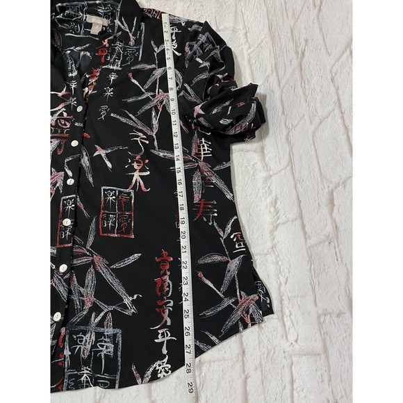 CHICO’S Asian Chinese print top blouse shirt button up black red women's size 2 - Picture 4 of 4